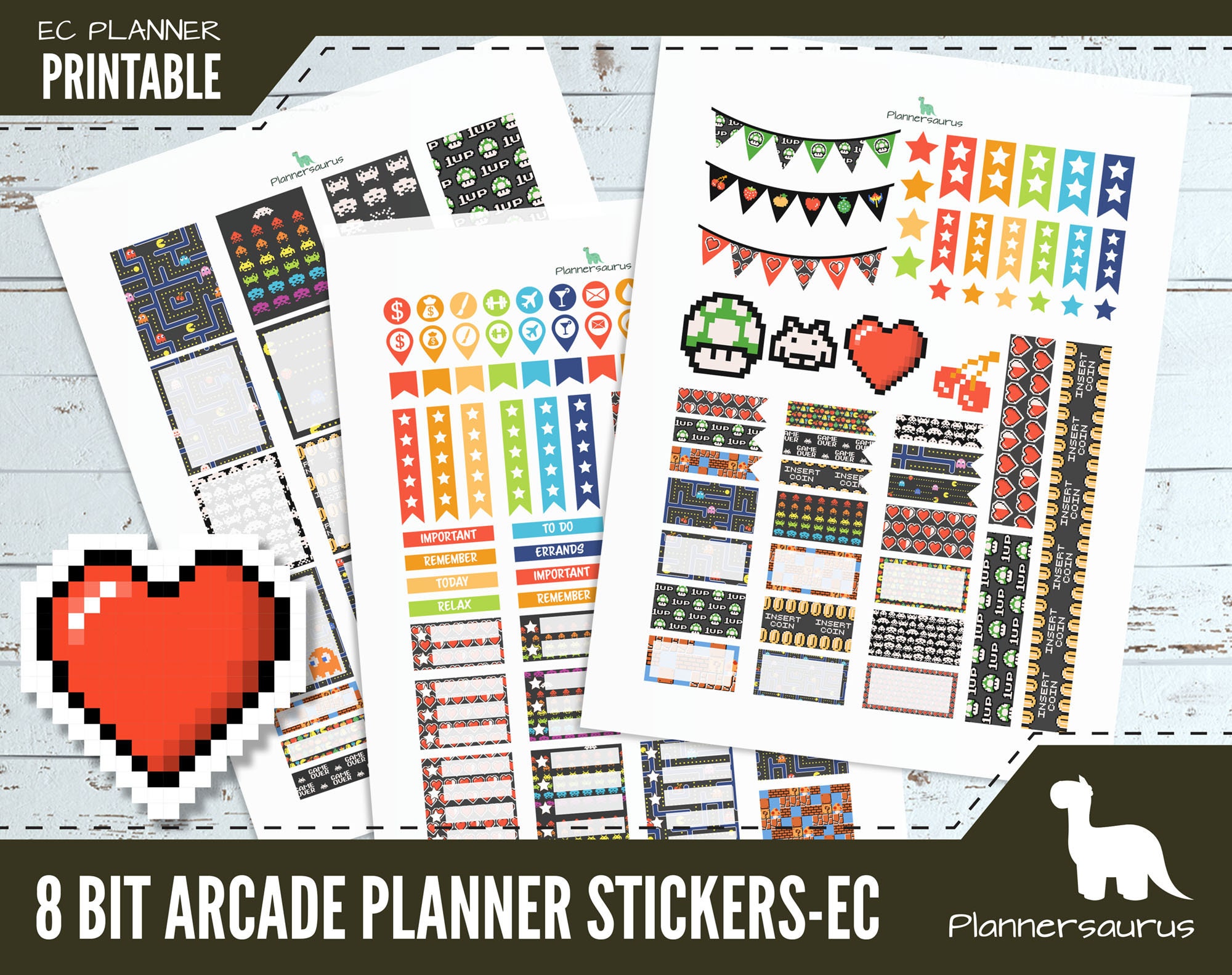 Arcade game printable planner stickers instant download