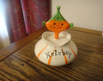 Vintage holt Howard Pixieware Ketchup jar and Spoon