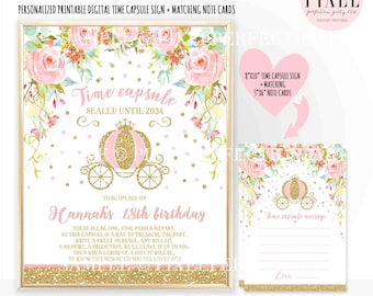 Princess Time Capsule First Birthday + Matching Note Card Princess Carriage Time Capsule Sign Princess Carriage 1st Birthday Party