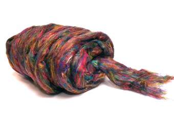 Recycled Sari Silk roving - Multi colours - 50g/1.75oz - MULTI MIX