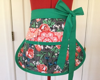 Bed of Roses Sassy Half Vendor Apron, Womens Misses and Plus Sizes, Teacher Aprons, Crafts, Utility, Gardening, Farmers Market, Sewing