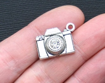 5 Camera Charms Antique Silver Tone with Rhinestone Lens - SC3057