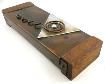 Extremely RARE Vintage 1950s Francisco REBAJES Original Design Mixed Metals Copper & Wood Mid Century Modernist BOX