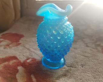 Fenton Blue Opalescent Hobnail Vase