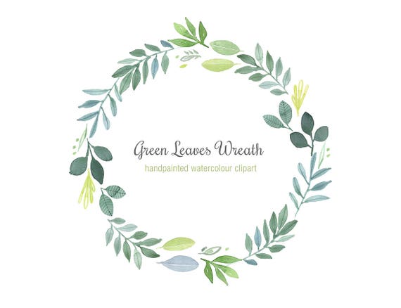 Hand-Painted Watercolor Wreath Green Leaves Clipart Foliage