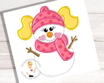 Girl Snowman with Pigtails Embroidery Applique - 3 Sizes - Instant EMAIL With Download - for Embroidery Machines