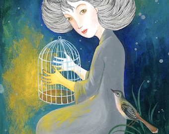 original watercolor picture "Nightingale"