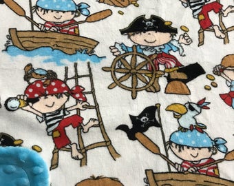 Minky Blanket Pirates Print Minky with Turquoise Dimple Dot Minky Backing - Great Gift for a Baby or Toddler