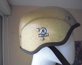 Vintage SKATEBOARD gold helmet 1970 ROLLET MINT