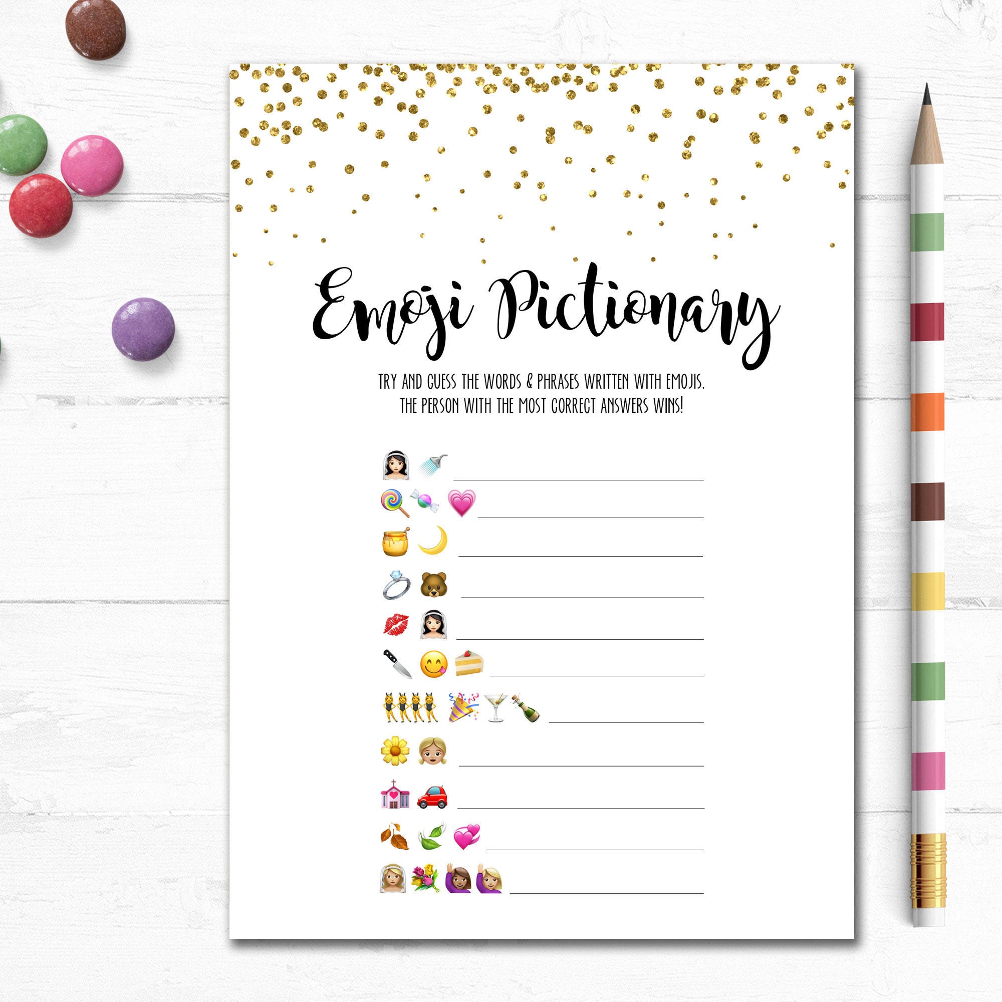 Printable Wedding Emoji Pictionary Bridal Shower Game Bridal