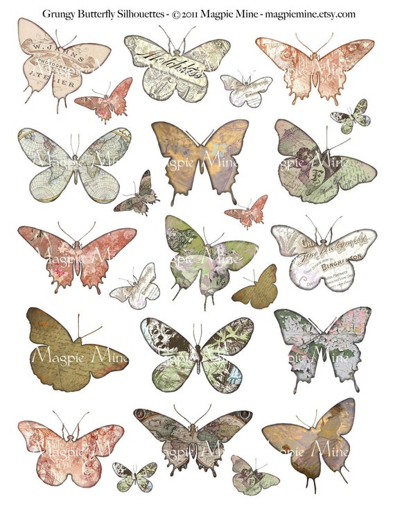 items similar to butterfly silhouettes digital collage sheet stained