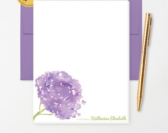 Personalized Note Pad // Watercolor Hydrangea Flowers // S112