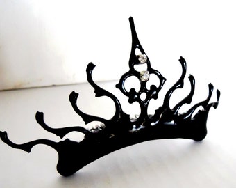 Black Dahlia tiara Noir goth steampunk tiara made with black Clock hands