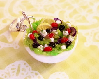Salad Charm - Polymer Clay Salad in a Bowl Charm - Miniature Food Jewelry Salad - Greek Salad Charm - Healthy Food Charm