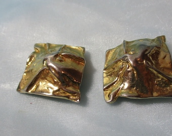 Large Square Gold Metal Clip on Earrings
