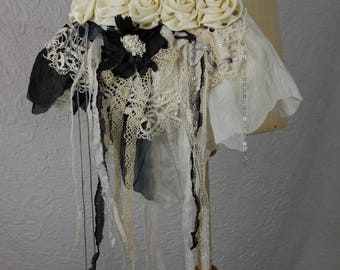 Small fairy purse "Roses", white and black, art to wear, Unique, feminine