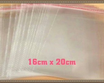 100 Self Sealing Adhesive Bags, Plastic Bags, 16cm x 20cm Large Craft Storage Bags
