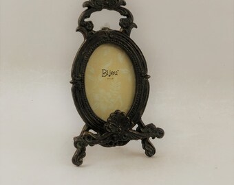 Vintage Ornate Solid Brass Picture Easel, 10-1/2" Tall