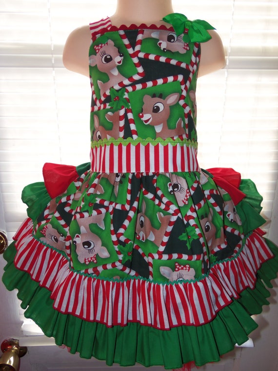Patchwork Rudolph the red nosed reindeer Ruffle Dress