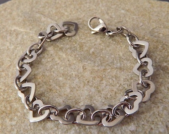Stainless Steel Heart Link Bracelet