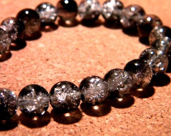 glass Crackle 8 mm - black and white - PF58 50 beads