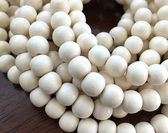 White Wood Beads, Round Wooden Mala Beads, Bleached Pangantuon Wood Beads, Whitewood Beads, White Wooden Beads, 8-9mm - 50 beads (W8-03)