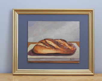 Original Framed Oil Painting Still Life, Bread by Aleksey Vaynshteyn
