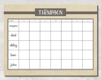 Personalized Family Calendar, Tan Herringbone