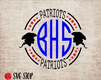 Patriots Monogram Frame - SVG, DXF, PNG, Jpg, Eps - Cut File - Silhouette, Cricut, Sublimation Printing - Instant Digital Download