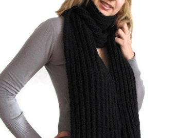 Black Knit Scarf. Black scarf. Knit black scarf. Winter black scarf. Wool scarves