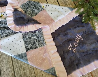 Boho nursery pink baby girl blanket-wildflower floral personalized baby girl gift