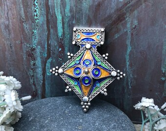 Vintage silver and enamel African Tribal pendant