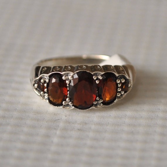 Sterling Silver Garnet Art Deco Ring Sz 6 #9747