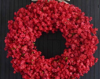 Red Ruffle Flower Wreath for Front Door