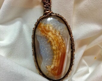 Orange Druzy Agate Wire Wrapped necklace