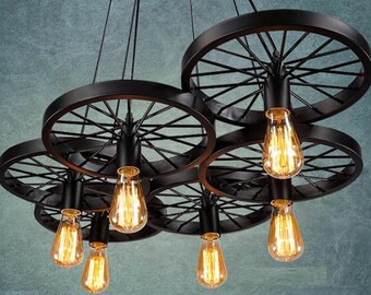 6 wheels Pendant light Industrial light for Bar Pendant lighting Retro Light fixture Rustic lighting Entryway chandelier Living room light