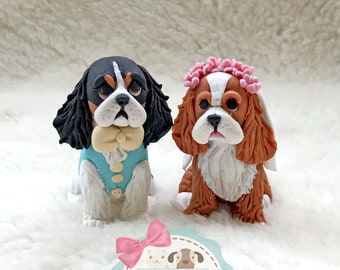 Personalized Clay Dog Cake Topper, Cavalier Cake Topper, Wedding Cake Topper.