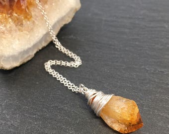 Raw Citrine Crystal Necklace - Sterling Silver - Crystal Healing Jewellery
