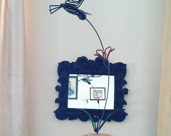 Humming Bird and Flower Wire Sculpture