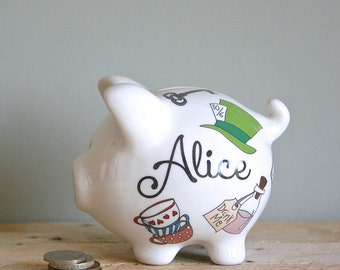 Personalized Piggy Bank for Children - Alice in Wonderland