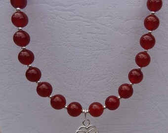 Carnelian necklace, deep orange russett, Sterling Silver necklace, semi precious beaded, infinity heart, silver charm necklace,