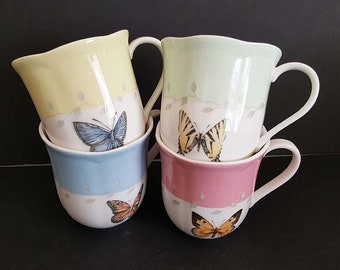 Lenox Butterfly Meadow Tea Coffee Cups Set Of 4