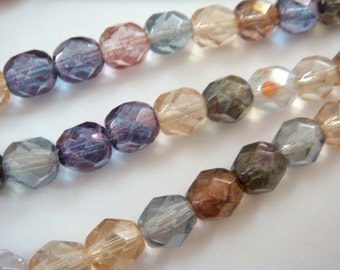 25 Czech Glass Luster Mix 6mm Round Transparent Faceted Beads 1mm hole - 25 pc - G6035-LM25