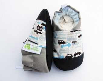 Classic Vegan Traffic in Blue and Gray / Non-Slip Soft Sole Baby Shoes / Made to Order / Cars Babies Toddler Preschool