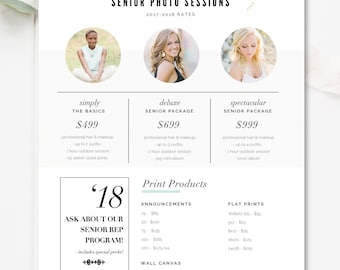 senior pricing template photography pricing guide photoshop template high school seniors photography template instant download
