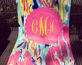 Personalize Lilly Pulitzer inspired Beach Towel Monogram Beach Towel Chevron Towel Coral Peach Teal Aqua Towel Monogram Chevron Beach Towel