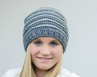 Ribbed Beanie - crochet hat pattern No.306 using Double Knitting DK weight yarn (US = Light or 3, AUS = 8ply) yarn English