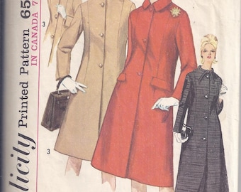 Vintage Simplicity Sewing Pattern # 5558 from 1964 Misses Lined Coat in Two Lengths. Bust 33