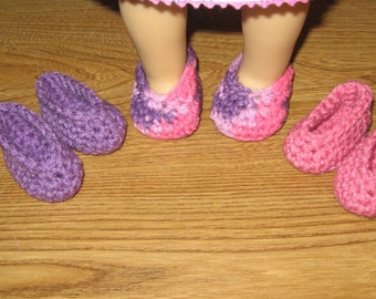slippers shoes 3 Pairs Hand-Crocheted for 18 inch 18" dolls pink purple will fit American Girl
