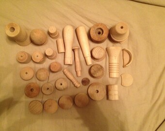 Vintage Unpainted Wooden Finials & Dowels for Crafts Unfinished Varied Sizes Designs
